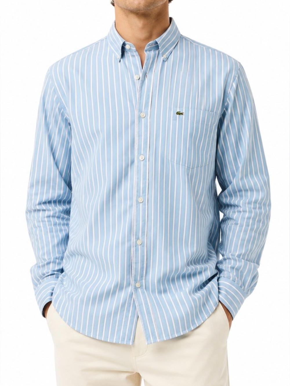 Vintage Lacoste Striped Button Down Shirt Blue White Size Small